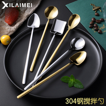 304 stainless steel long handle small spoon Creative cute coffee spoon mixing spoon Dessert spoon European small luxury 2 pcs
