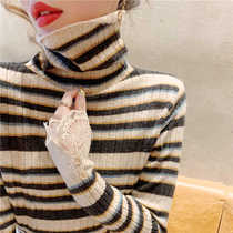Lace turtleneck sweater design niche 2021 new autumn and winter pile collar striped bottoming shirt womens inner wear