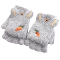 Childrens gloves girls winter warm flip half-finger five-finger students writing homework writing girls 2022 new style