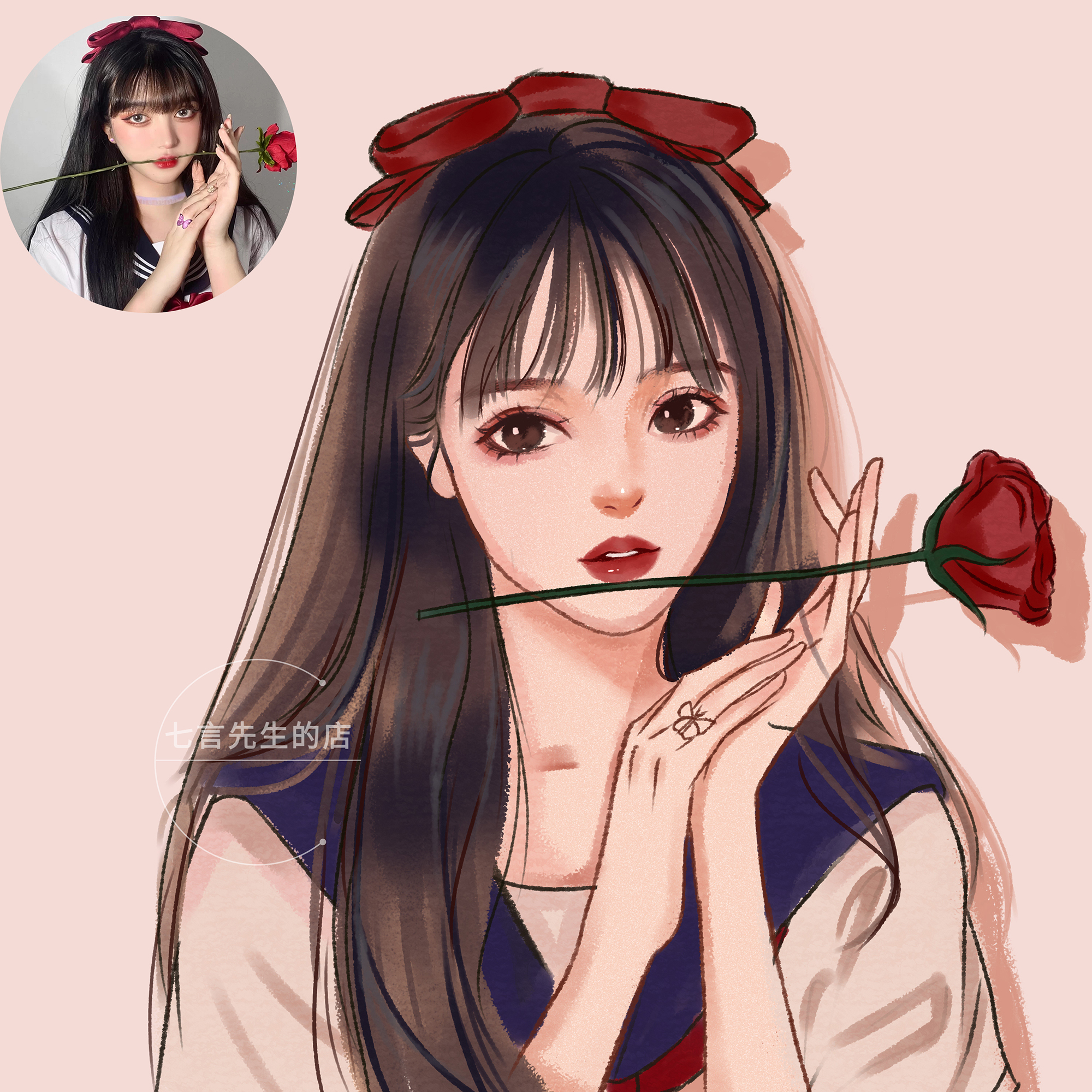 Original Hand-painted Avatar Lovers Avatar Portrait about manuscript Live-action Portrait Photos Transfer Pure Hand-painted Sketching Birthday Gifts