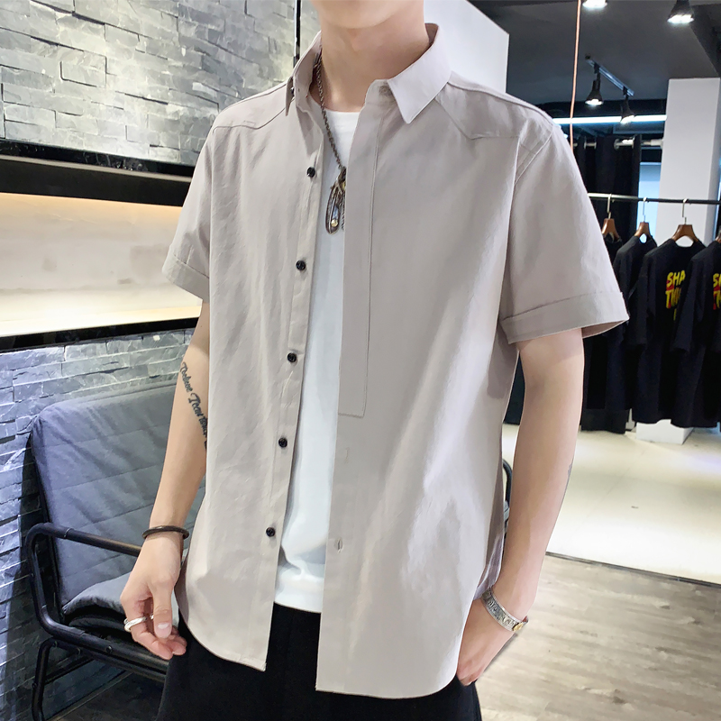 Shirt Man Short Sleeve Summer Pure Cotton Turtlenecks Mid Youth Korean Version Loose-shirt Business casual half-sleeve shirt