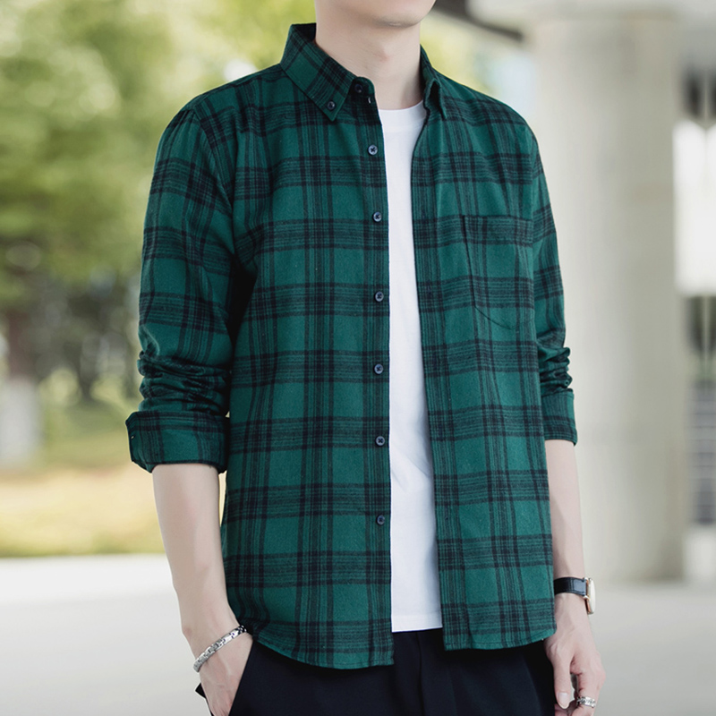 Shirt men's long-sleeved collared trend spring top 2020 new middle-aged and young men's Korean casual plaid shirt