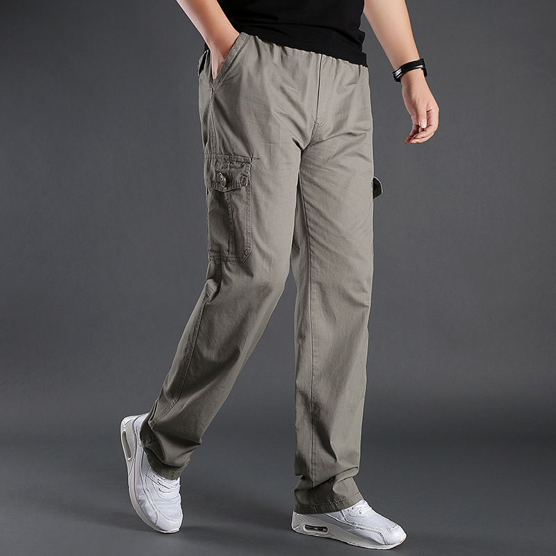 Loose Sheet Outdoor Multi-Pocket Workwear Pants Spring Autumn New Middle-aged Men Outwear Pure Cotton Straight Drum Casual Long Pants