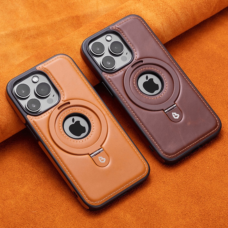 High-End Business Men's Apple 15 Pro Max Magnetic Stand 16 Phone Case iPhone 14 Full-Cover Anti-Drop Leather Case Protective Case Apple 13 Pro Premium Leather Texture Genuine Leather Phone Case