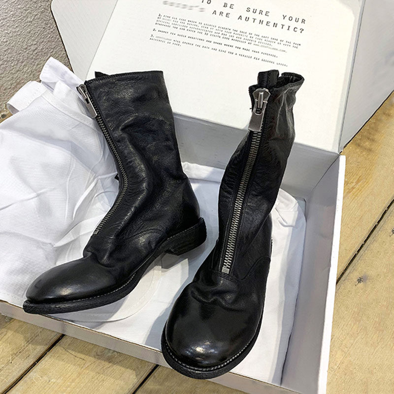 Ботинки guidi ghost emperor от знаменитостей в стиле ретро, 310 г.; коллекция 2025 года; сезон осень-зима; короткие сапоги до середины икры с круглым носком и застежкой спереди на молнии Изображение 1