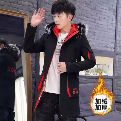 Cotton coat men's Korean slim-fit handsome velvet thickened cotton coat Autumn and winter students casual medium and long jacket jacket