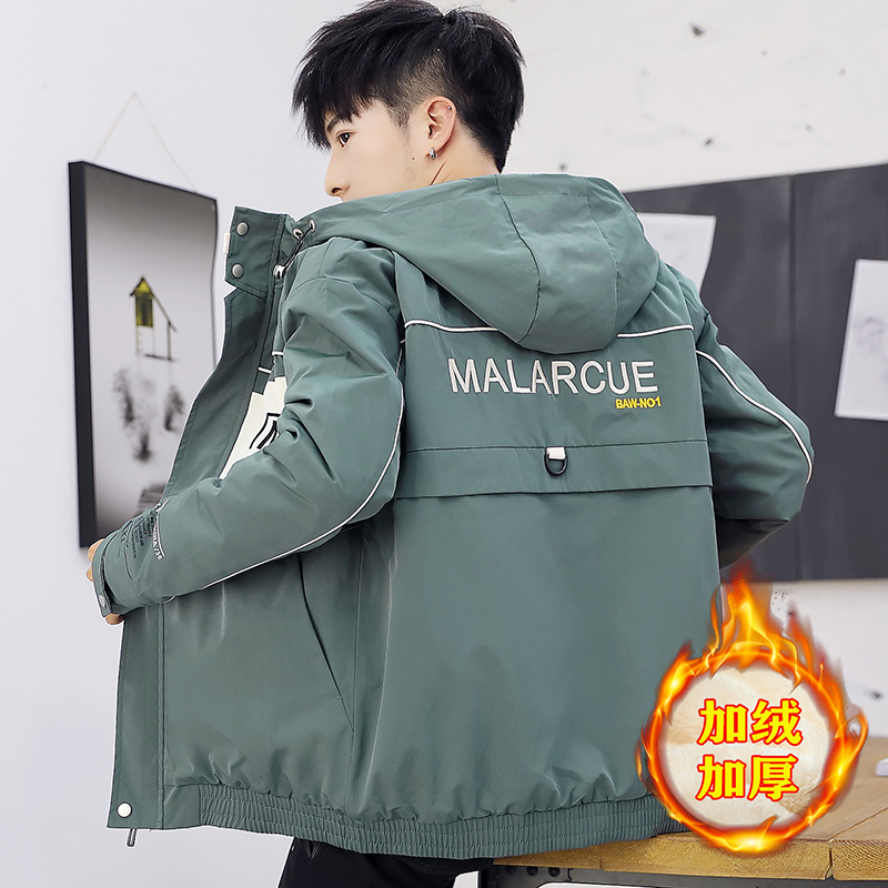 Cotton coat men's coat winter plus velvet Korean trend ins thick cotton padded jacket winter tooling down cotton youth