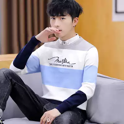 Autumn and winter fake two sweater men's Korean shirt collar knitwear fake collar long sleeve shirt with collar top tide