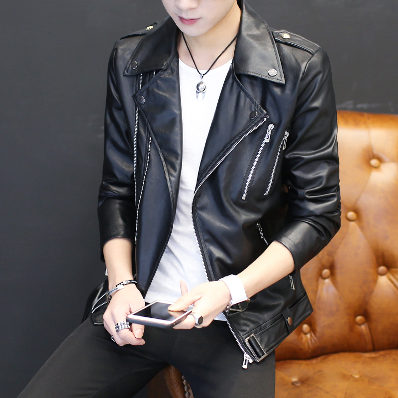 Youth personality short leather men's Korean version of the motorcycle leather jacket trend spring and autumn handsome casual thin coat