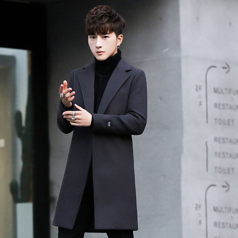 Men's windbreaker medium and long version of the 2021 autumn new British wind coat youth Korean version of the trend wool coat
