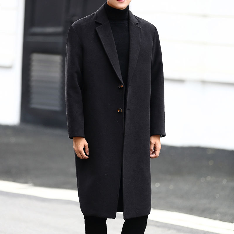 Woolen coat men's mid-length version Korean version of the slim woolen coat British windbreaker men's 2022 new winter thickening