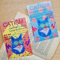 anly original] hand-painted card postcard Cat magazine CATISM Blue Orange color pearlescent funny