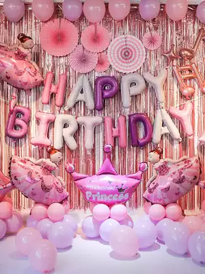 Girl birthday balloon package Baby year-old child adult party decoration letter decoration cartoon background wall