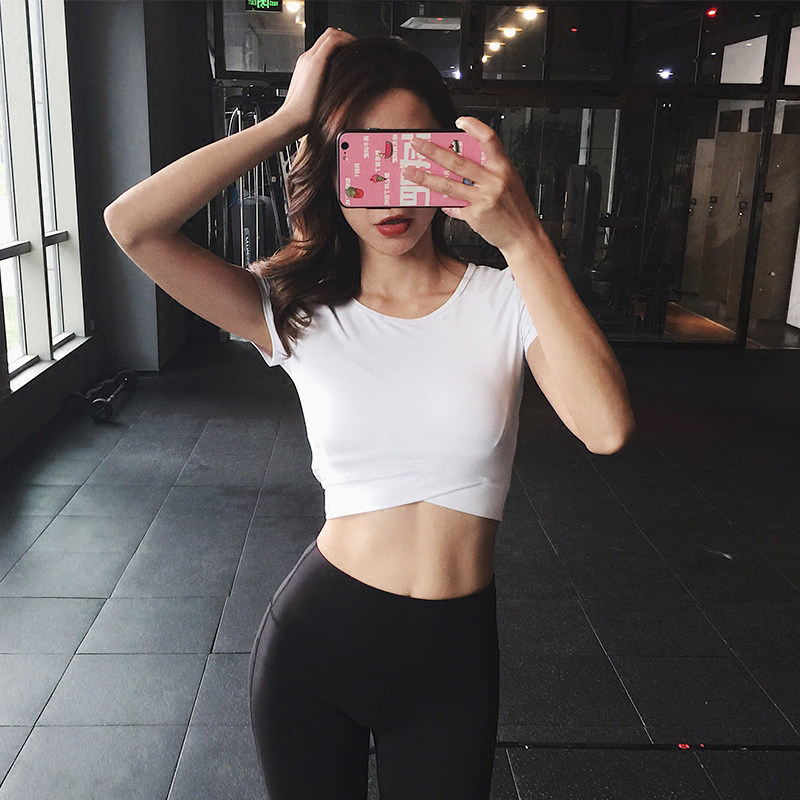 Run Kaka sexy umbilical short t-shirt women's summer sports top short sleeve yoga tights fitness clothes