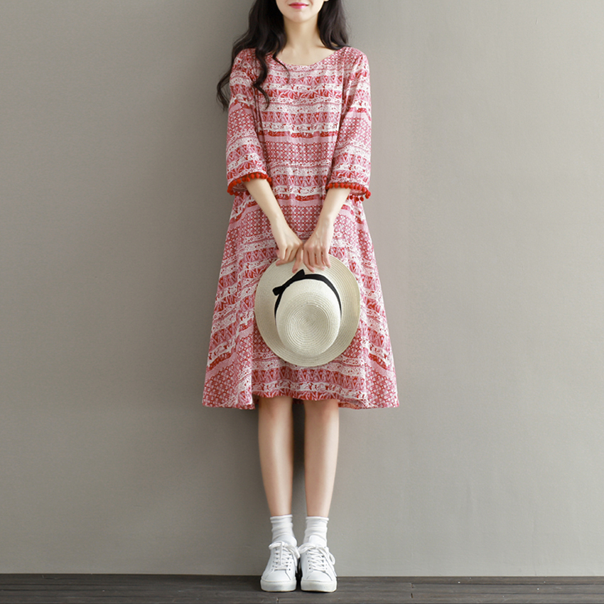 Pregnant Woman Summer Dress Foreign Dress 2022 New Korean Version Fashion National Wind Medium Long Version Loose Cotton Skirt Spring Summer Tide Mother