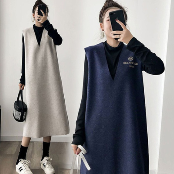Pregnant women autumn suit fashion style 2022 new loose Korean version of pregnant women woolen dress two-piece set spring and autumn