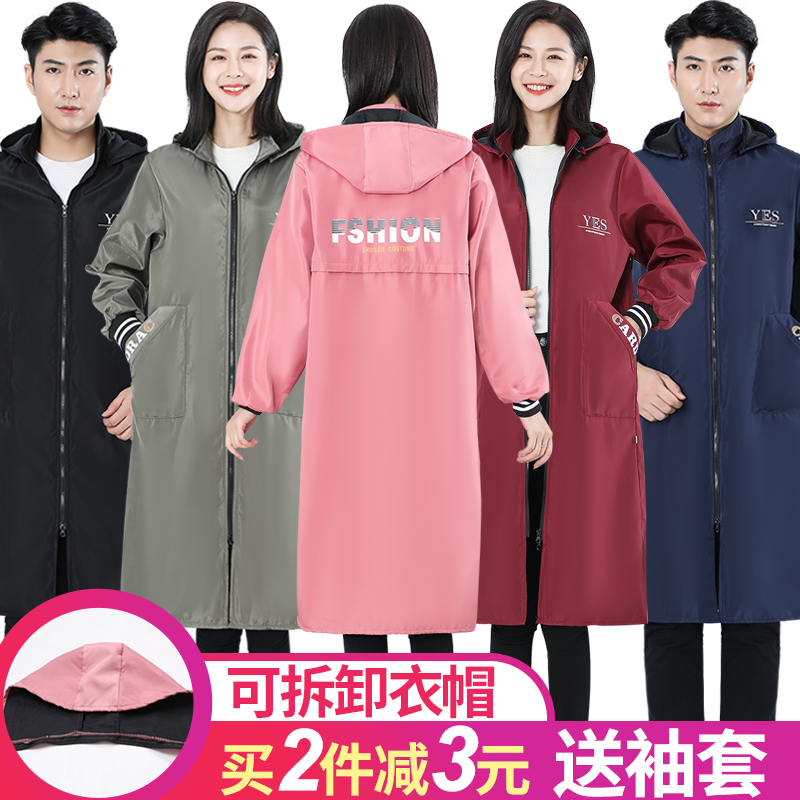Autumn Winter Hood Dress Lady waterproof and greaseproof lengthened section Apron Plus Suede Thickened Kitchen Jacket Male workwear Long sleeves