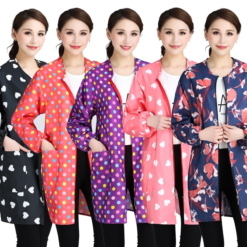 Apron gown adult female spring and autumn Korean fashion kitchen waterproof and oil-proof clothing long sleeve big coat work clothes