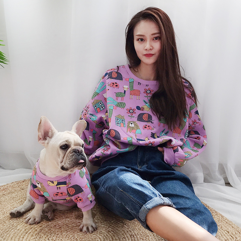 Autumn and Winter Fleece-Lined Pet Parent-Child Outfits, Cat Clothes, Dog Two-Legged Clothes, French Bulldog Sweatshirts, Small Teddy Pomeranian Clothing