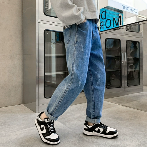 Детские джинсы для мальчиков, штаны, коллекция 2023, подходит для подростков, осенние, 13 лет