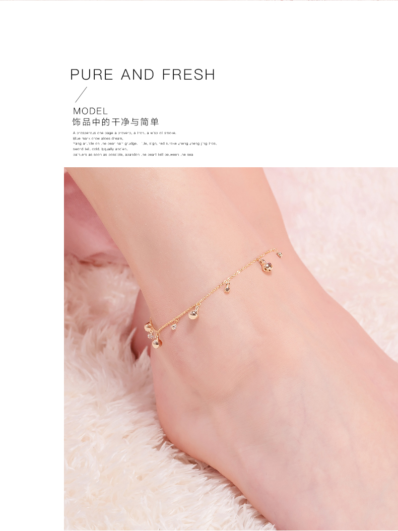 Golden Bell Anklet Women Summer Sexy Mắt cá chân Chuỗi tính cách Thanh lịch Đơn giản Qing Mới Chị Cao gót Trang sức lắc chân nữ inox