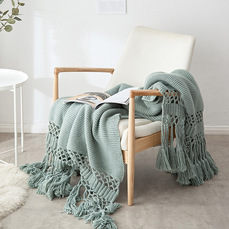 Tassel blanket Nordic knitted blanket office sofa bed end blanket photo props model room decorative blanket