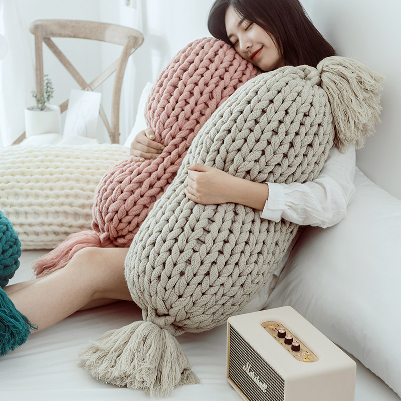 Net Red Nordic Knitting Pillow Cushion Office Sofa Nap Coarse Wool Hand-woven Bedside Back Pillowcase