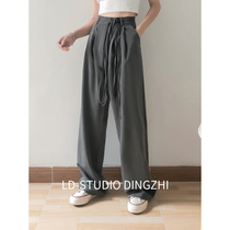 L Family Featured Smoke Pipe Casual Loose Straight Drum Mopping Pants Suit Small Crowd High Waist Design With Lace Casual Pants Woman