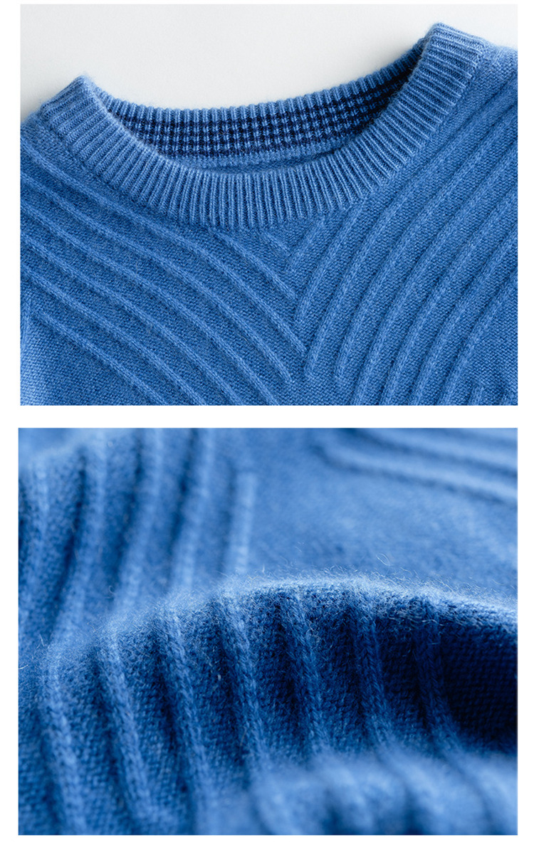 Mùa thu và mùa đông tre mới nam 100% áo len cashmere nguyên chất cổ tròn áo len dài tay màu rắn dày ấm ấm Slim Slim áo khoác da lộn nam