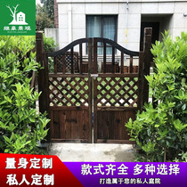 Custom Outdoor Anticorrosive Solid Wood Double Open Arch Door Garden Villa Courtyard Flower Shelf Grid Fence Fence Door Fence