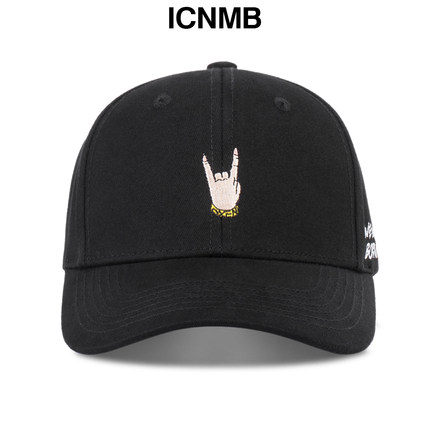 美国正品ICNMB鸭舌帽夏天黑色摇滚手势弯檐