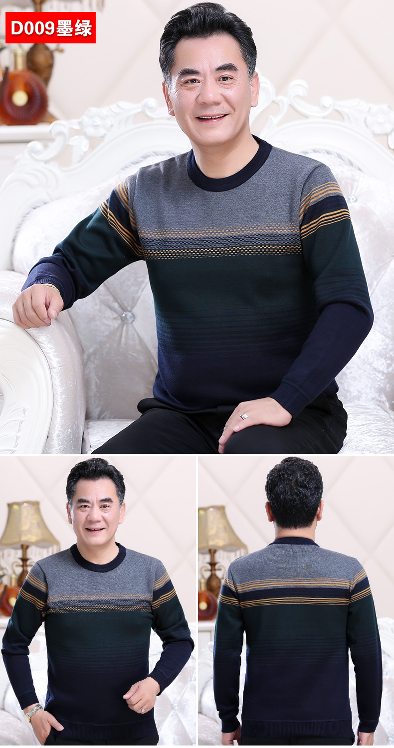Áo len nam trung niên mùa đông dệt kim áo len trung niên cộng với nhung dày giả hai áo len nam 40-50 tuổi cardigan nam