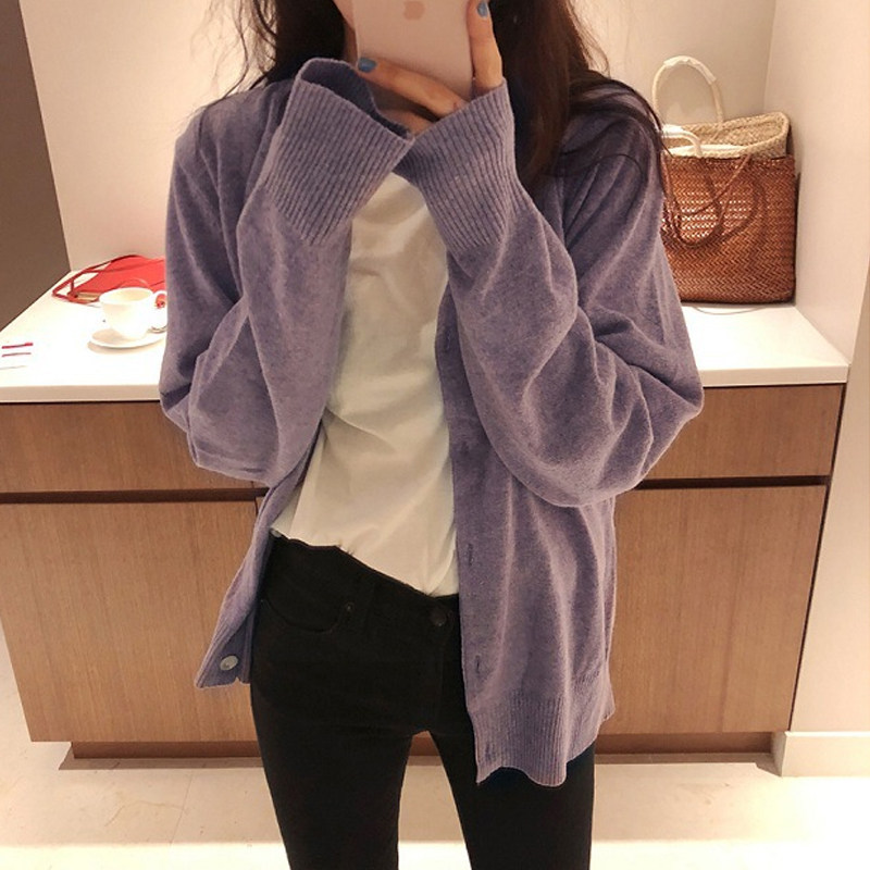 Sweater coat women's 2022 spring and autumn new Korean version all-match lazy wind loose student retro purple knitted cardigan