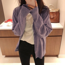 Sweater coat girl 2022 new Han edition lazy wind loose student retro purple knit sweater