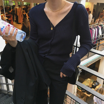 Gentle wind coat women sweater spring and autumn blue fix Short V-collar knitting sweater