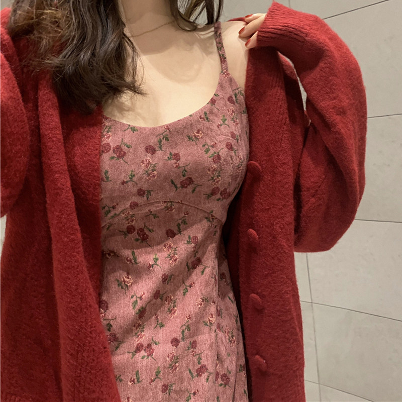 Red Sweater Sweatshirt Woman 2022 Autumn Winter New Lazy Wind Retro Knitted Jacket Blouse for a loose winter