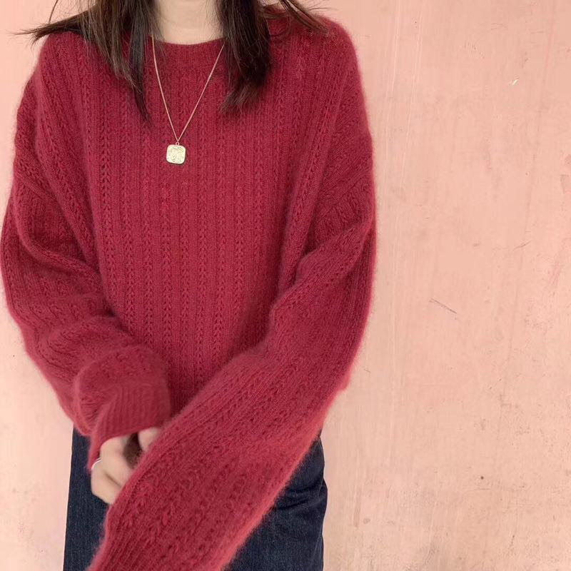 2022 autumn and winter new natal year Christmas red sweater women's mohair knitted bottoming shirt Western style winter thickening