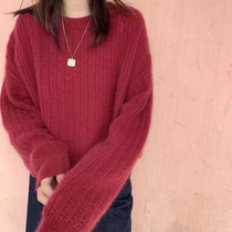 2022 autumn and winter new Christmas red sweater female sea knitting blouse thickening winter