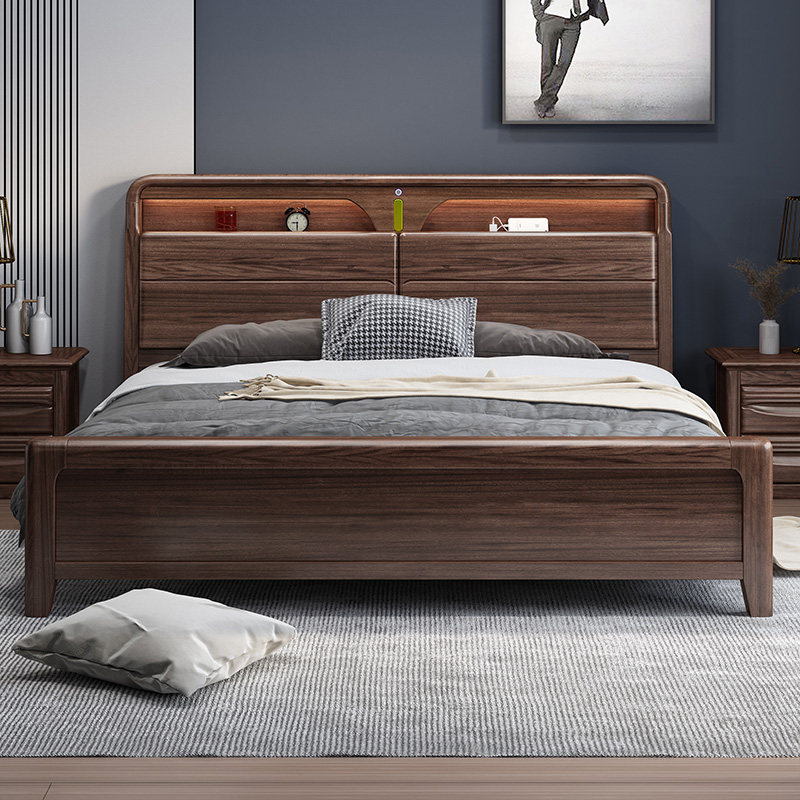 Walnut solid wood bed 1 8 meters double bed modern minimalist 1 5 meters multifunctional air pressure storage master bedroom Nordic bed