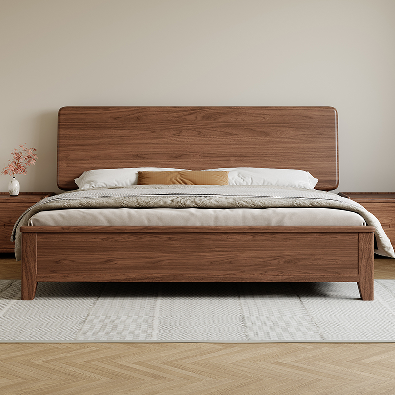 2026 New Model Black Walnut Thickened Solid Wood Bed 1.8m Double Bed Modern Simple 2m Master Bedroom King Bed 2026 New Model Black Walnut Thickened Solid Wood Bed 1.8m Double Bed Modern Simple 2m Master Bedroom King Bed