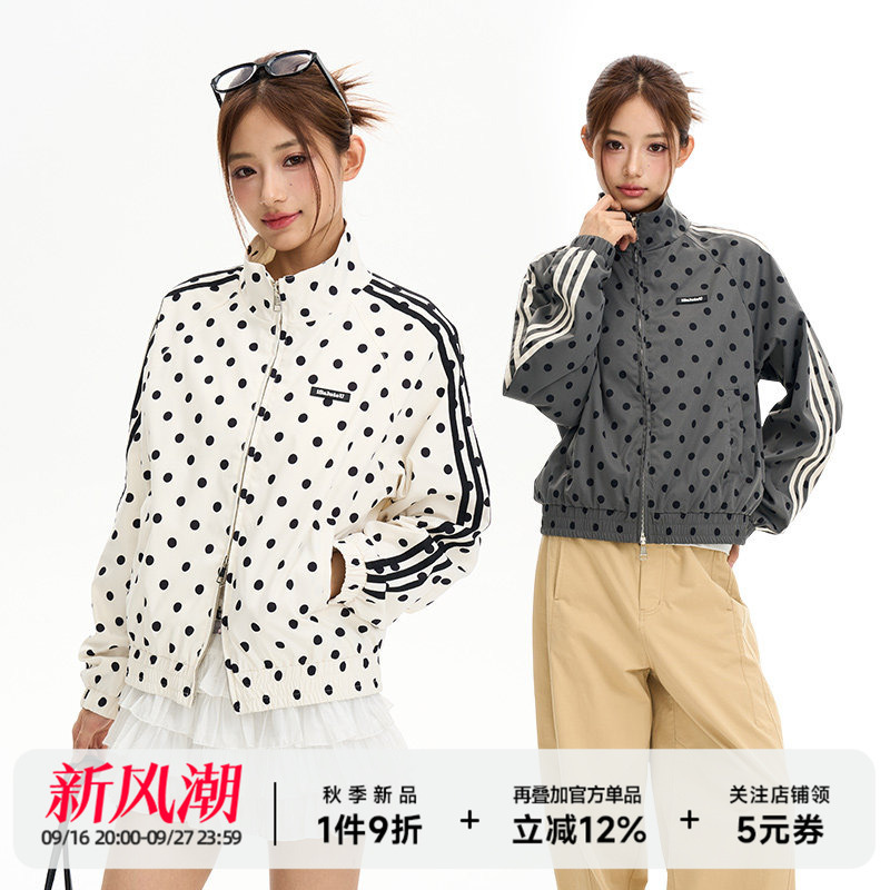 Isaluteu Polka Dot Webbing American Retro Sports Short Jacket Spring and Autumn College Style Slim Thin Coat