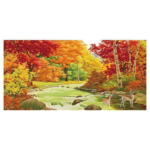 Голубая вода Золотая осень Вышивка крестиком 2025 Новый стиль Вышивка Гостиная Спальня Ресторан Лось Пейзаж Текущая вода приносит богатство Ручная вышивка