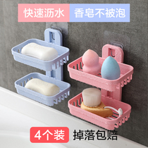 Soap box Suction cup wall-mounted creative punch-free soap box Double-layer drain box Bathroom shelf Bathroom soap box