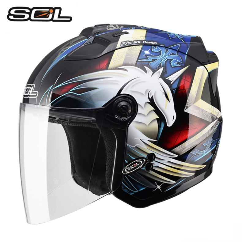 SOL motorcycle helmet summer personality cool men's and women's electric car half-covered half-helmet LED tail lights four seasons