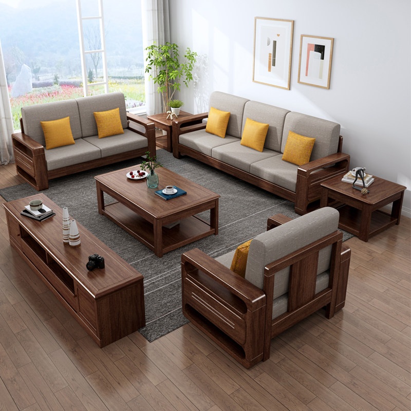 Golden Silk Hupeach Wood Sofa Group Full Chinese Small Household Type Winter Summer Dual-use Economy Type with storage Living room solid wood sofa