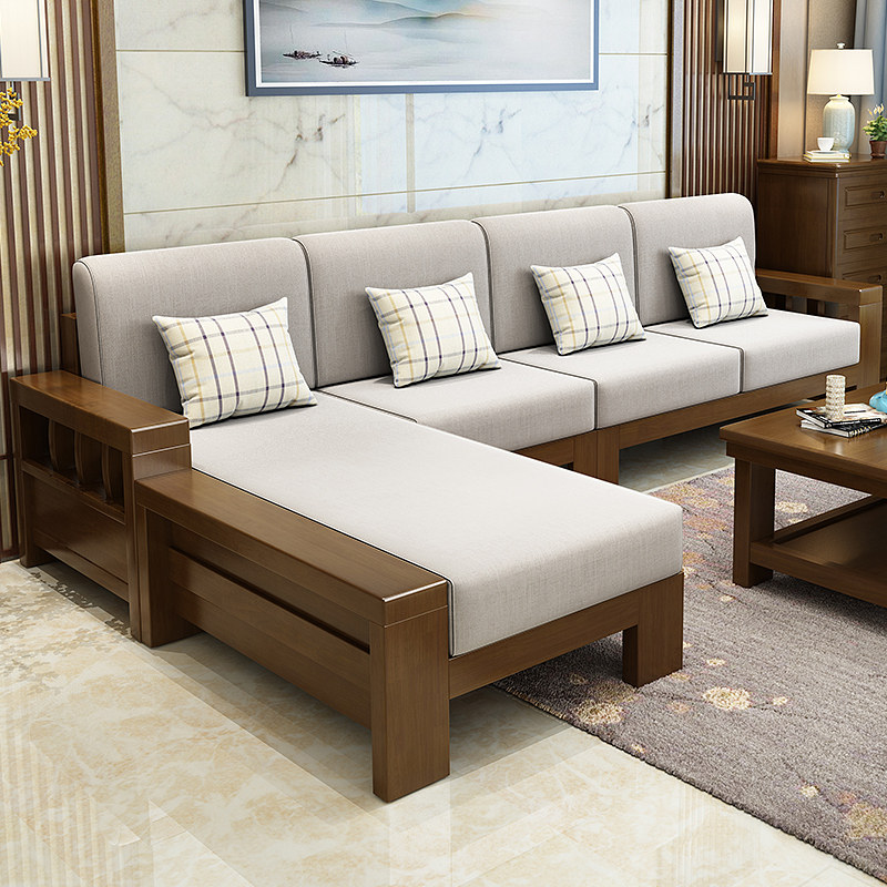 Solid Wood Sofa Composition New Chinese Fabric Sofa Living Room Home Innate Wooden Sofa Your Courteous Corner Sofa