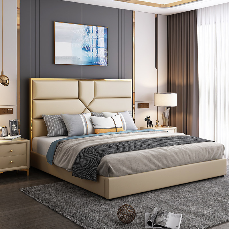 American leather bed 1 8 meters double bed modern minimalist light luxury master bedroom 1 5 meters pneumatic storage soft bed marriage bed