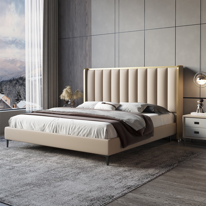 Light extravagant genuine leather bed 1 8 m double bed Italian style modern simplicity about 1 5 m main bedroom with pneumatic storage soft bunk bed