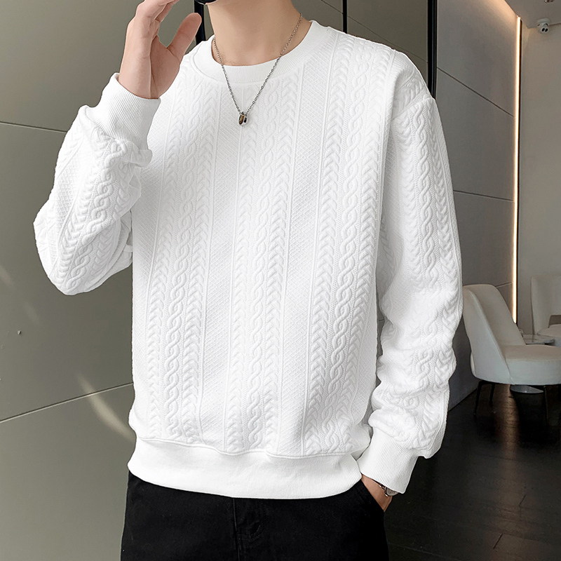 Long-Sleeved T-Shirt for Men, Spring and Autumn Korean Style Trendy Round-Neck Sweatshirt, Versatile Loose White Base Layer Shirt