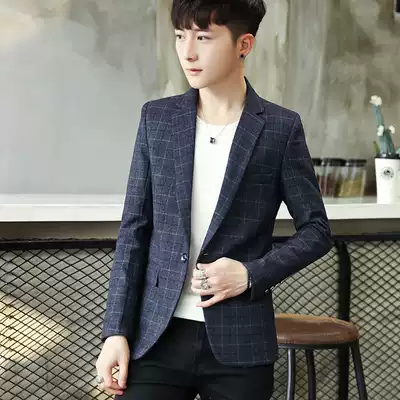 Plaid casual suit men's suit Korean slim-fit high-end set of small suit tops wild spring high-end jacket